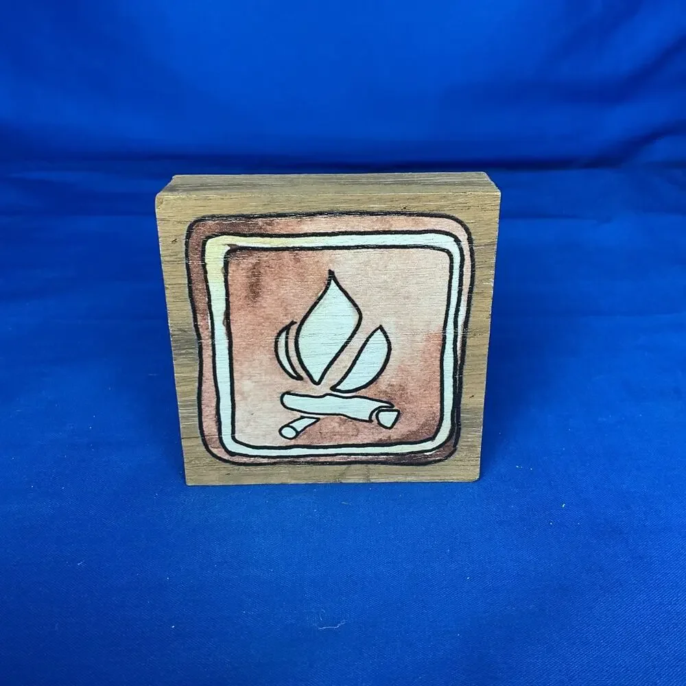 Campfire Wooden Block Sign National Park Symbol Rustic Cabin Camping RV Decor